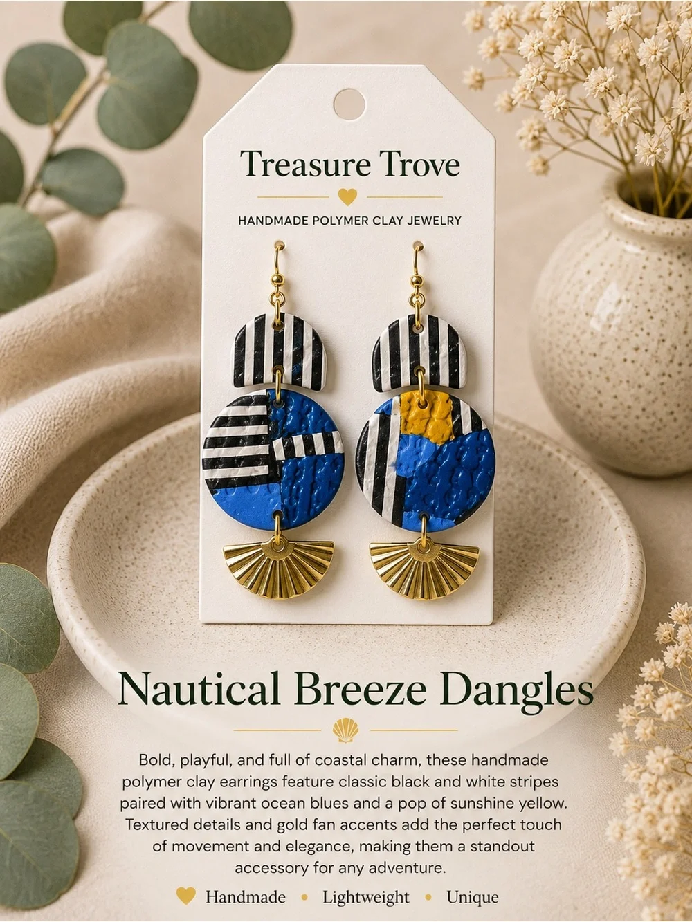 Treasure Trove Nautical Breeze Dangle Earrings - Blue, Black, Yellow
